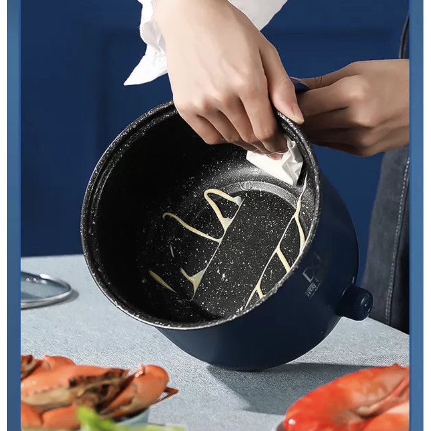 Nồi Lẩu Điện Mini Núm Xoay 2 NẤC NHIỆT Kèm Giá Hấp 1,8L, Ca Nấu Mì,Nấu Cơm Đa Năng 2 Tầng Cao Cấp