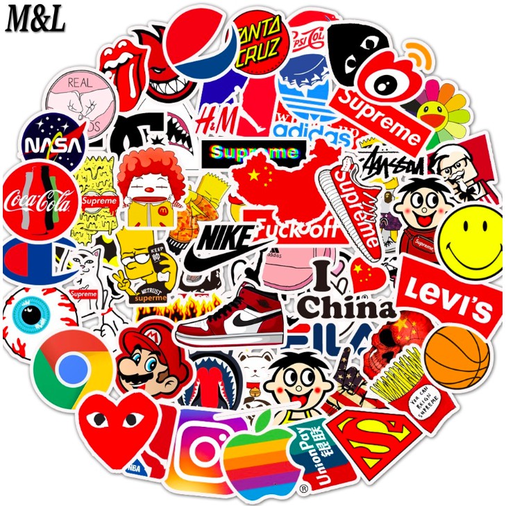 Set 50c stickers BRAND LOGOS VANS, CHAMPION, SUPREME dán máy tính laptop, vali, xe máy, mũ bảo hiểm