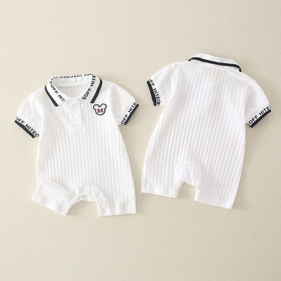 Áo liền quần mềm mại ngắn tay cổ polo in họa tiết hoạt hình phong cách Hàn Quốc thời trang hè năng động cho bé trai