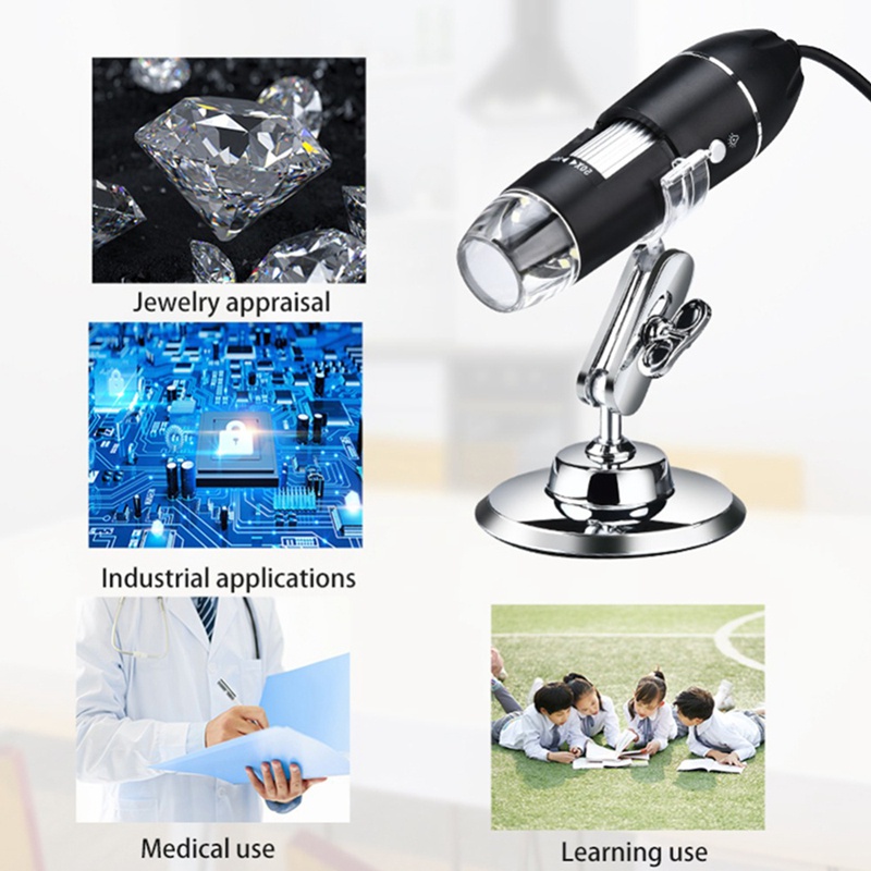Kính Hiển Vi USB 1600X Độ Phóng Đại 8 LED Với Đầu Chuyển Đổi TYPE-C 3 Trong 1 Tiện Dụng