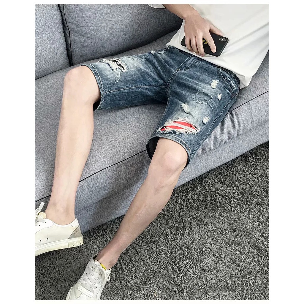 Quần Short Jeans Rách Cá Tính Trẻ Trung Cho Nam