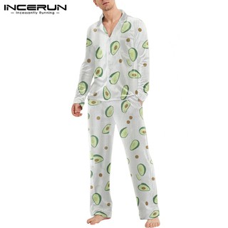 Bộ Đồ Ngủ Pijama INCERUN Dài Tay In Hình Quả Bơ Cho Nam