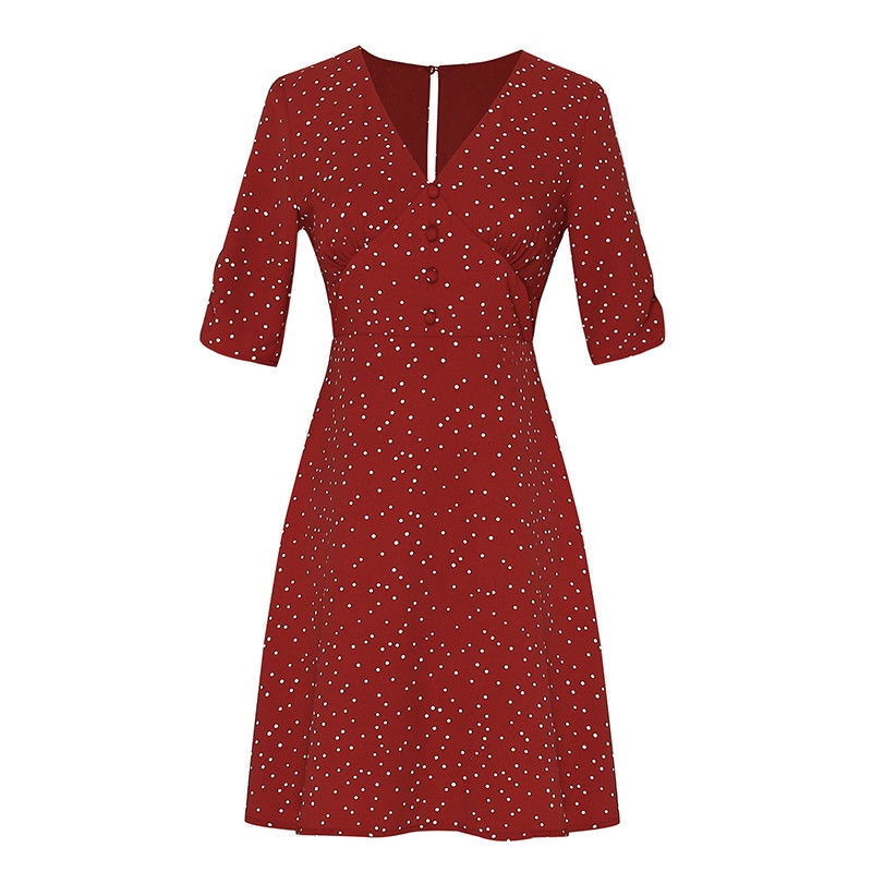 Đầm Dáng Chữ A Hở Lưng Tay Ngắn Cổ Chữ V Họa Tiết Chấm Bi Phong Cách Retro Thời Trang Mùa Hè Cho Nữ