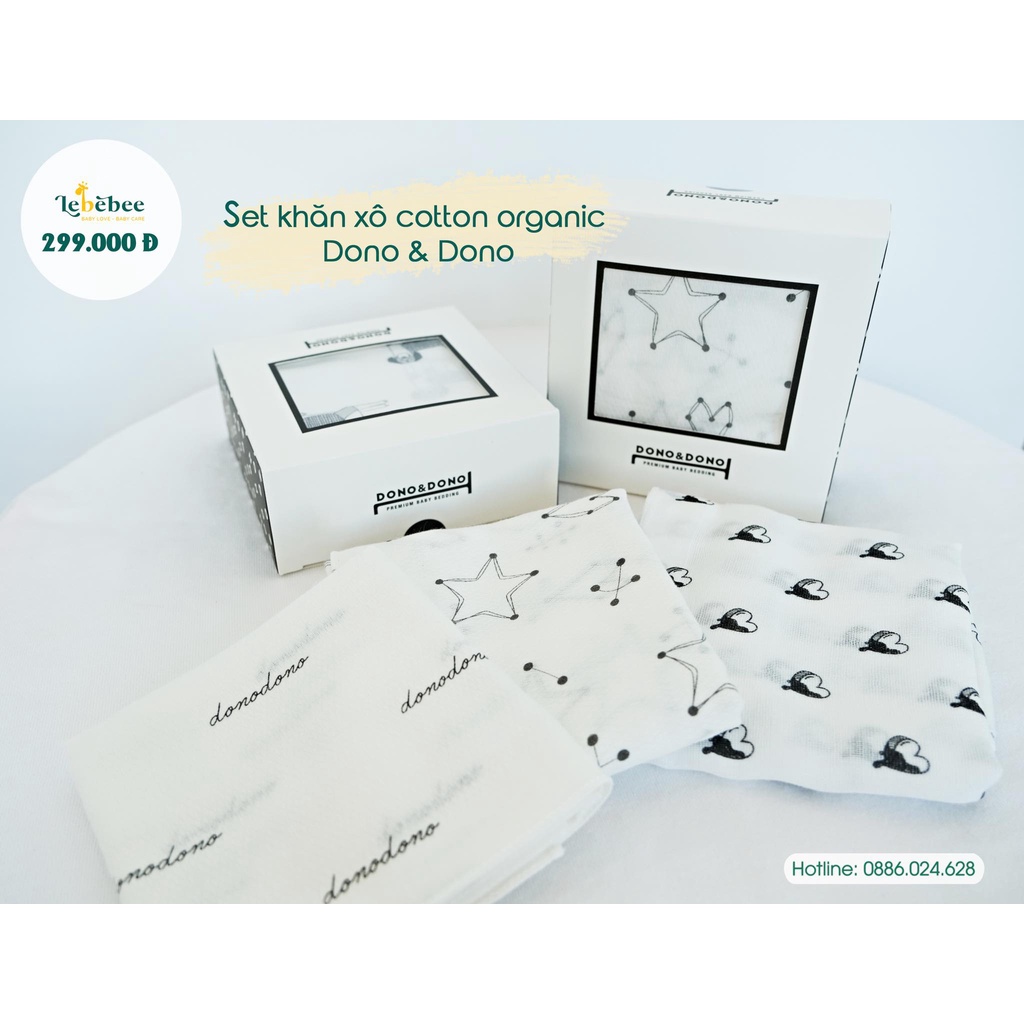 Set khăn xô cotton organic Dono Dono hộp 10 chiếc