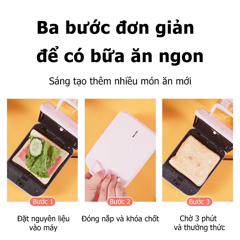 Máy Ép Bánh Mì Sandwich Mini Công Suất 600W Máy Nướng Bánh Mì, Rán Trứng, Làm Đồ Ăn Sáng Nướng Thịt 2 Mặt Chống Dính KL1