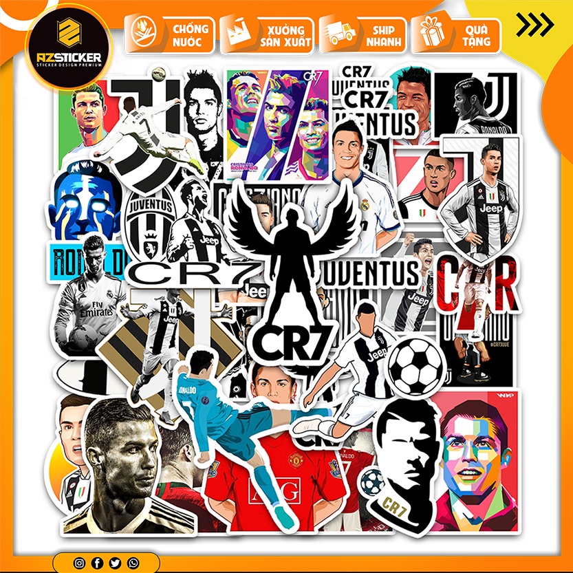 Hình Dán Ronaldo Juventus - Sticker CR7 Chất Liệu Decal PVC 5 Lớp Chống Nước Dán Mũ Bảo Hiểm Cắt Sẵn Từng