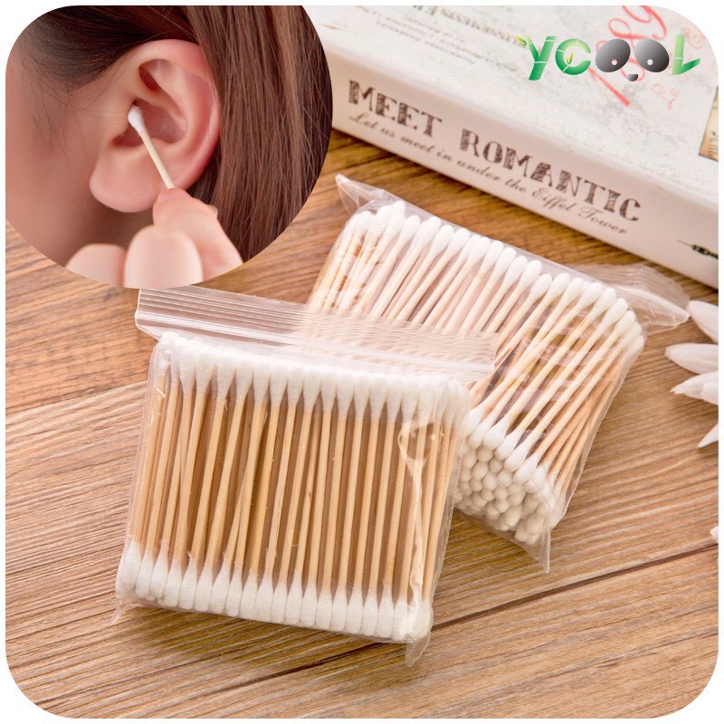 Tăm bông thân gỗ cao cấp an toàn cho bé và người lớn, bông ngoáy tai, vệ sinh tai