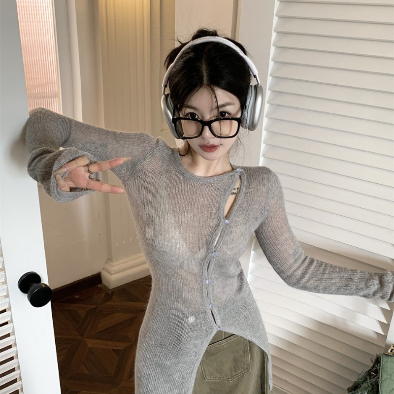 QADCOL Áo Khoác cardigan Mỏng Tay Dài Cổ Tròn Cài Nút Thời Trang Mùa Thu Hàng Mới Dành Cho Bạn Nữ