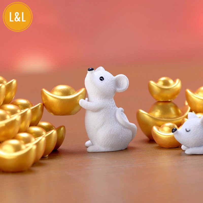 Mô hình chú chuột vàng may mắn trang trí nhà cửa, bàn làm việc, chậu trồng cây, làm tiểu cảnh, quà tặng năm mới ý nghĩa
