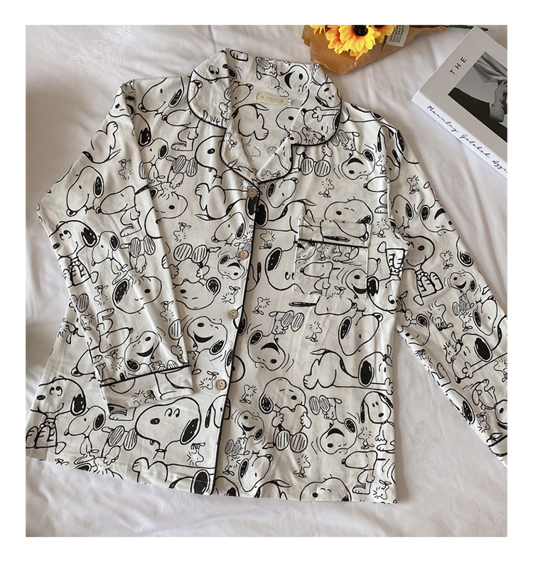Bộ đồ ngủ tay dài in họa tiết chú chó snoopy dễ thương cho nữ