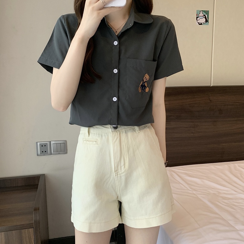 Áo sơ mi SUXI cổ polo tay ngắn dáng rộng đơn giản thời trang mùa hè dành cho nữ