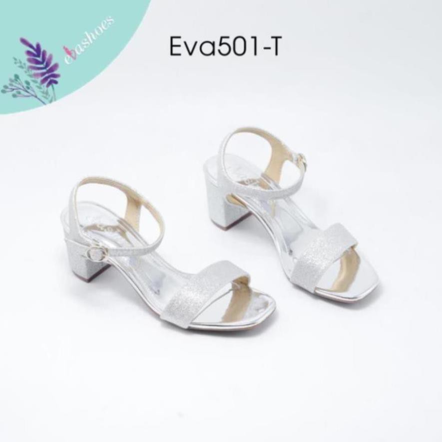 Sandal Gót Vuông Quai Ngang Da Nhũ Ánh Kim 5cm Evashoes - Eva501-T _aedws1 2gf3