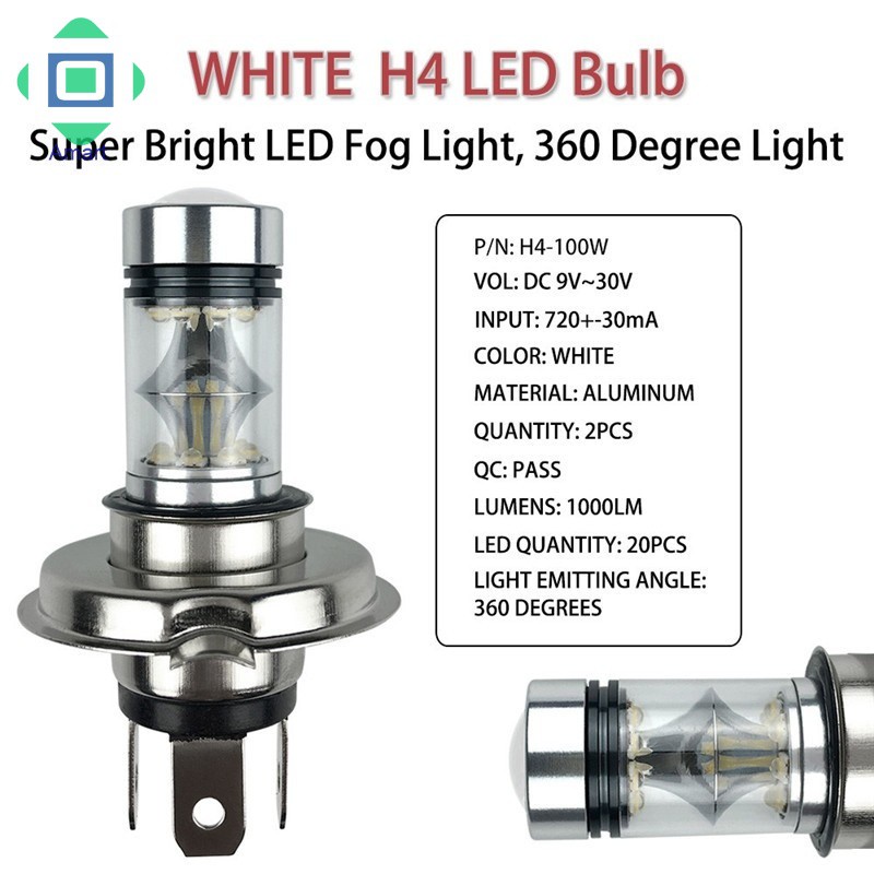 Set 2 bóng đèn pha LED công suất cao H4 100W 20SMD ánh sáng trắng dành cho xe hơi