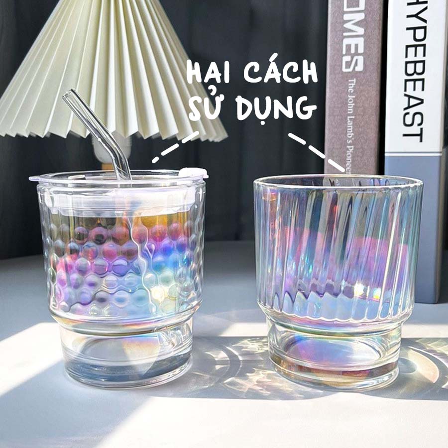 Ly Cốc Thủy Tinh  400ml Kèm Ống Hút Có Nắp Phong Cách Hàn Quốc