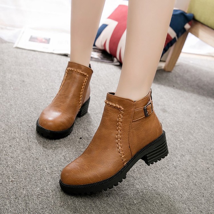 Bốt nữ da mềm cao gót, boots nữ cổ ngắn Hàn Quốc siêu êm ôm cổ chân đủ size | BigBuy360 - bigbuy360.vn