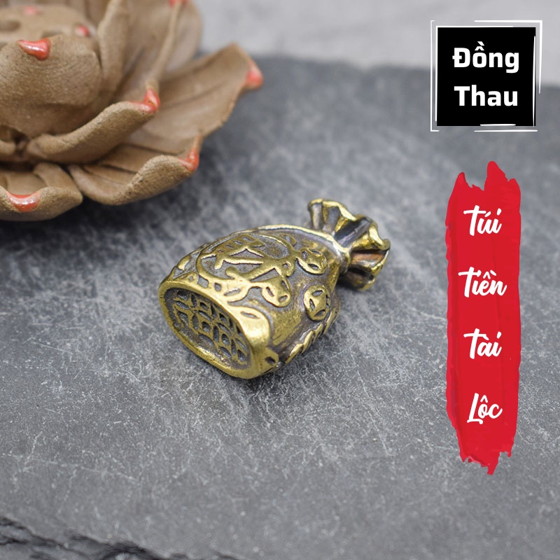 Tượng Đồng Phong Thủy May Mắn Tài Lộc Hình Túi Tiền Chữ Tài