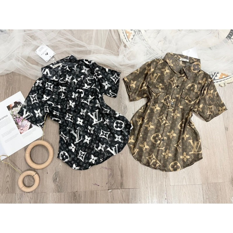 [Mã WASKT410K giảm 10K đơn 50K] Áo sơ mi lụa cộc tay hoạ tiết chữ to | BigBuy360 - bigbuy360.vn
