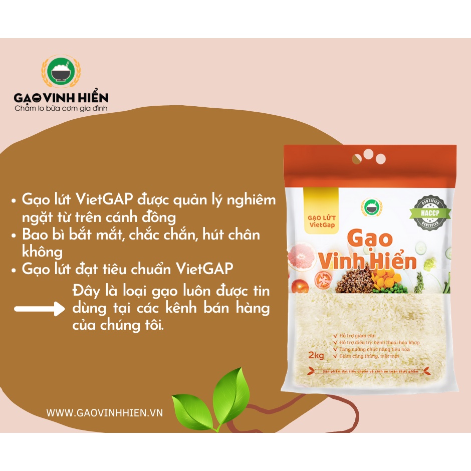 Gạo lứt trắng Vinh Hiển VIETGAP / Dẻo, mềm, cơm ăn ngon 2kg