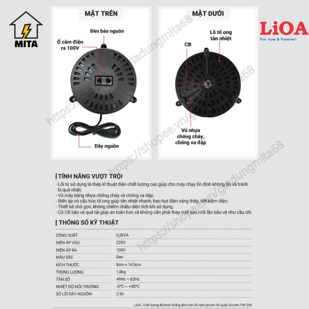 Bộ đổi nguồn LiOA 200VA (~160W) chuyển điện từ 220V sang 100V DN002- MITA