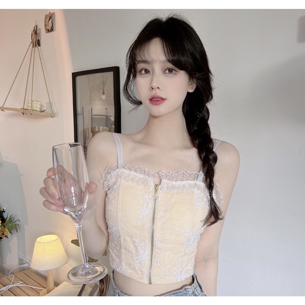 Áo Bra Nữ Hai Dây Croptop - Dây Khóa Thời Thượng Họa Tiết Ren Hoa Quyến Rũ 2210