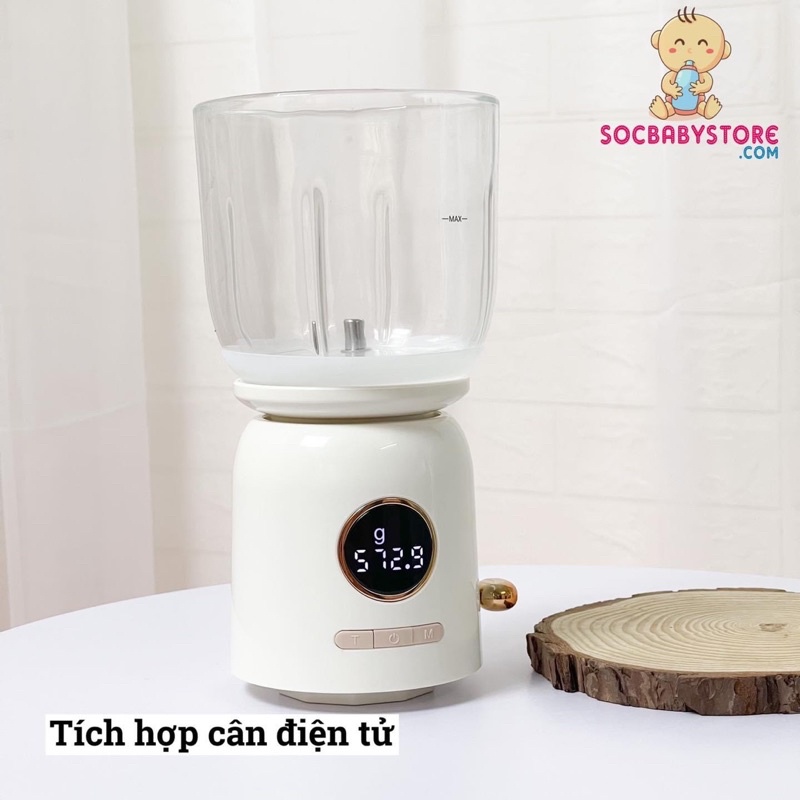 Máy xay đa năng cối thuỷ tinh 600ml - Tích pin + Tích hợp cân điện tử tối đa 1kg
