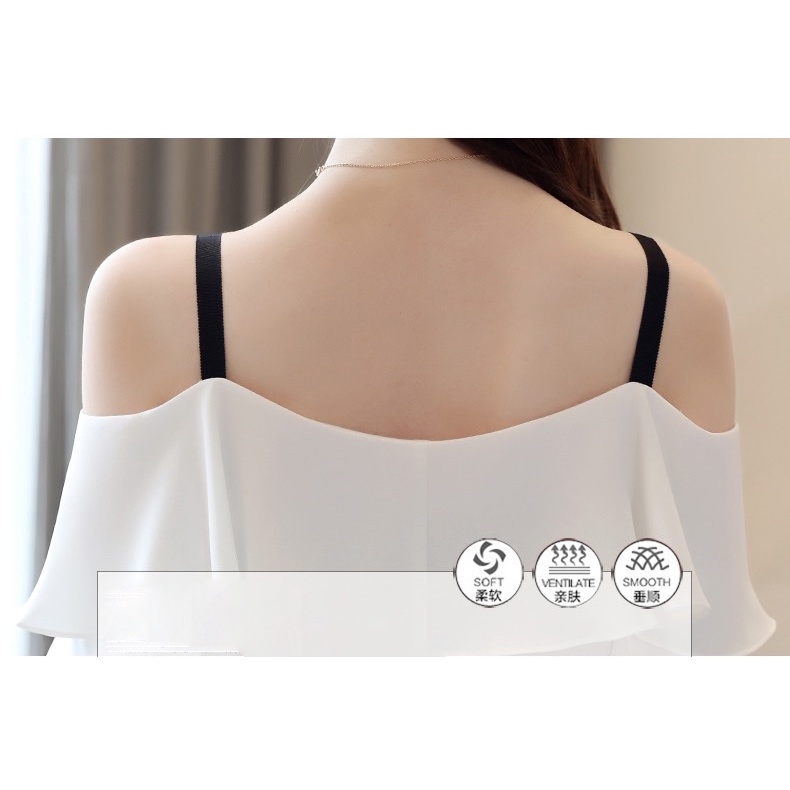 Áo 2 Dây Vải Voan Lụa Ý Trễ Vai Phong Cách Hàn Quốc Thanh Lịch Danh Cho Nữ Văn Phòng Công Sở
