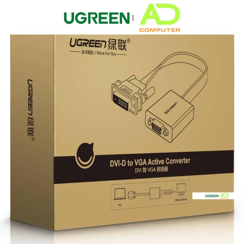 Cáp chuyển tín hiệu DVI-D sang VGA ACTIVE- dài 20CM - UGREEN 40259 (đen) - Hàng phân phối chính hãng - Bảo hành 18 tháng