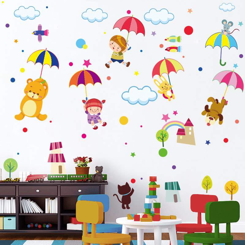 decal dán tường thú che dù