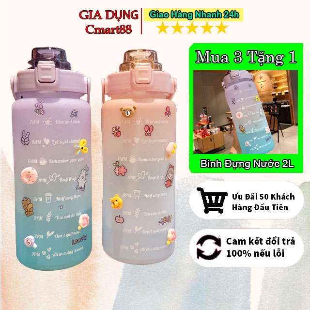 Bình đựng nước có vòi Cmart chia vạch báo giờ uống nước dễ thương - Bình đựng nước 2 lít dành cho người chơi thể thao