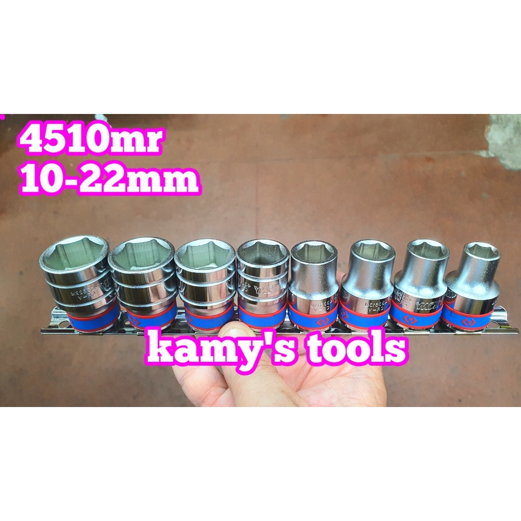 Bộ tuýp khẩu 1/2 inch 8 chi tiết 10-22mm Kingtony hệ mét 6 cạnh 4510MR 12 cạnh 4010MR hệ inch 12 cạnh 4010SR