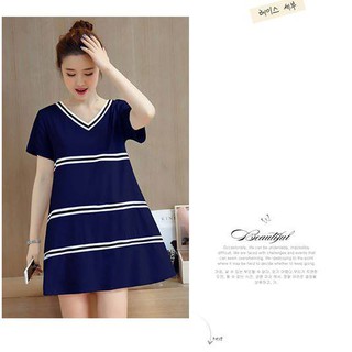 Váy xanh viền kẻ dáng a ( 2 màu xanh than , xanh dương
