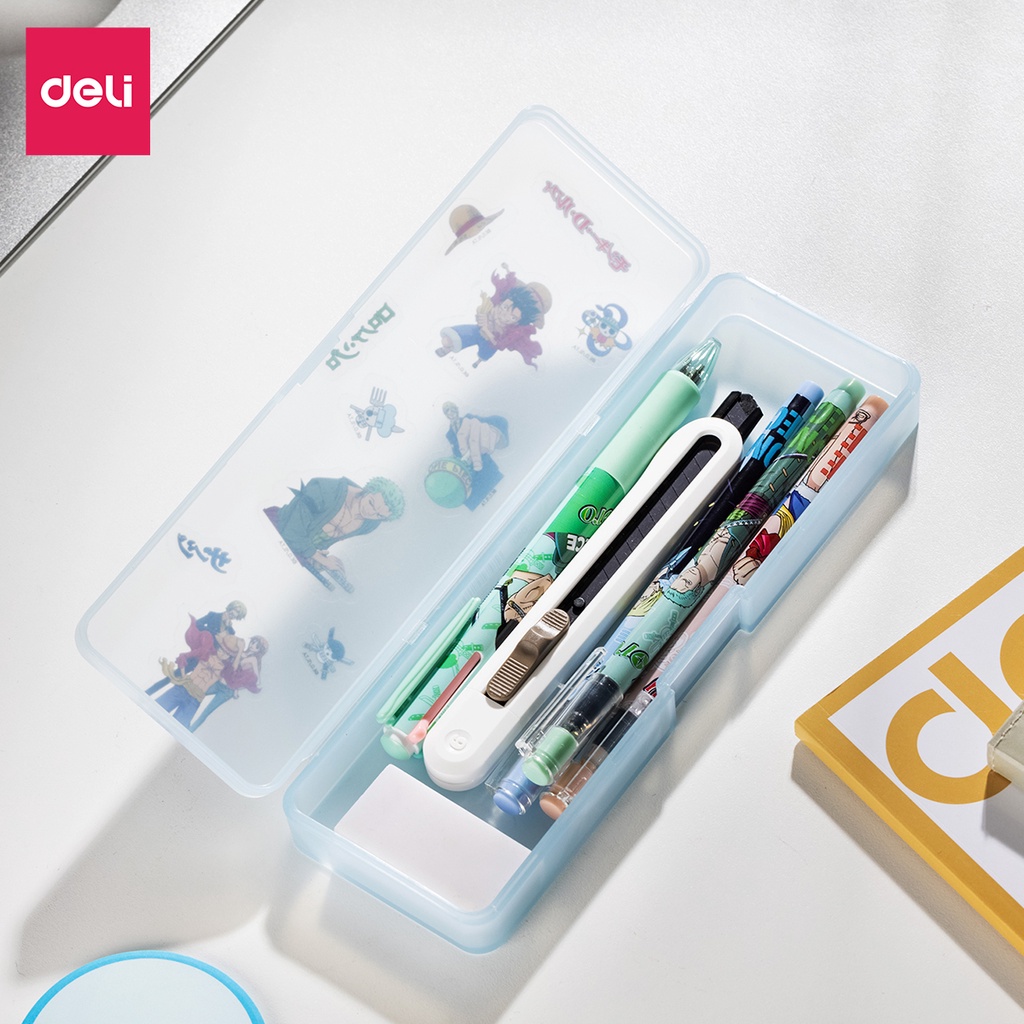 Hộp đựng bút đồ dùng cá nhân Deli One Piece - chất liệu nhựa trong suốt - màu ngẫu nhiên - kèm sticker - EH901
