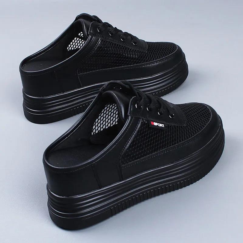 Dép Đen Đế Dày 6cm Đục Lỗ Thoáng Khí Thời Trang Mùa Hè 2022 Cho Nữ