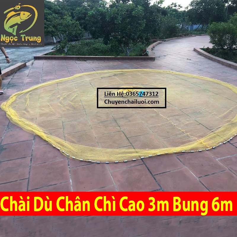 [Chài Bắt Cá] Chài Đánh Cá Truyền Thống Bằng Dù Chân Chì Đúc - Cao 3m Bung 6m Mắt 2cm