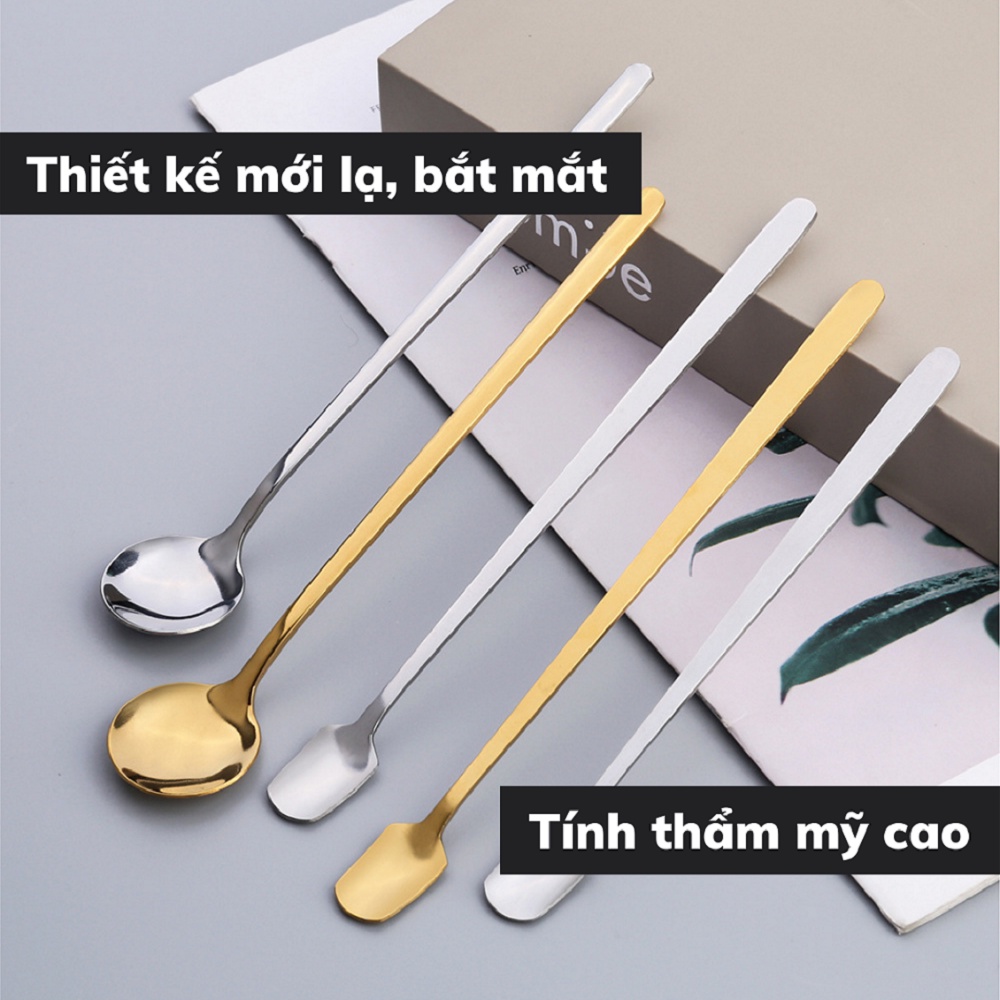 Thìa inox 304 mạ vàng pha trà dụng cụ pha chế cà phê muỗng pha cafe nhỏ nhắn kiểu dáng sang trọng độ dài 13-15-17 cm