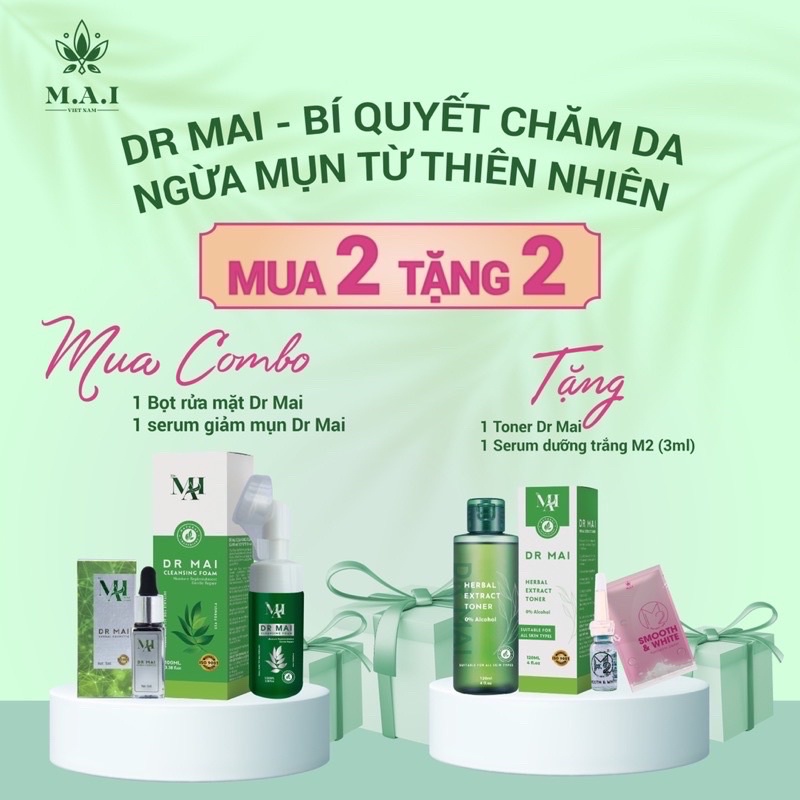 Sữa Rửa Mặt Dr Mai Tặng Toner Rau Cho da dầu mụn, kết hợp làm sạch mụn.