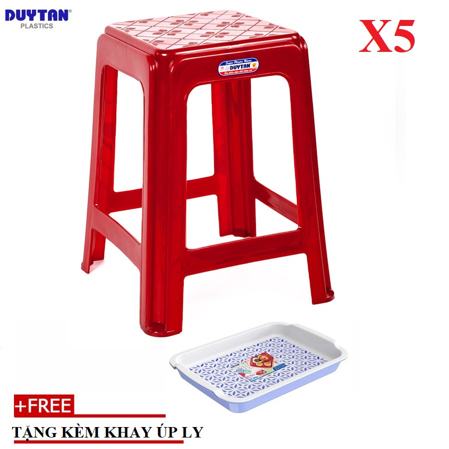 Bộ 5 Ghế nhựa cao Duy Tân vuông -Kích thước: 35 x 35 x 46 cm- TẶNG KÈM KHAY UP LY