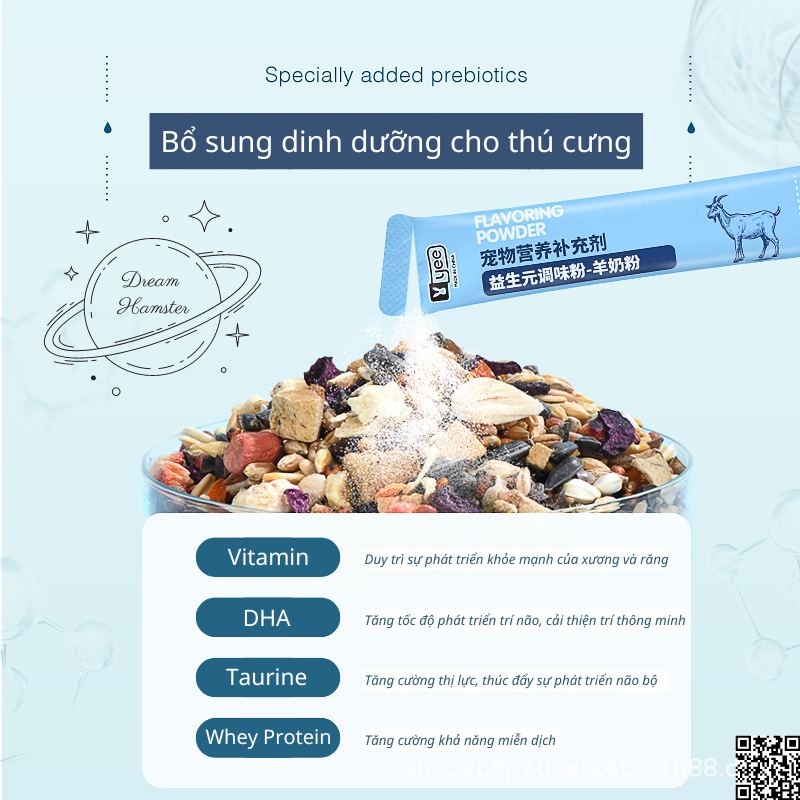 Bột Prebiotic đông khô/sữa dê/rau củ Yee 4 vị cho hamster, rat, sóc bay, nhím