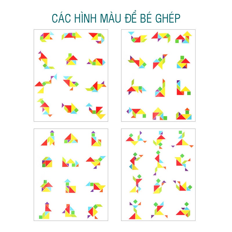 Đồ chơi Xếp hình gỗ Tangram nam châm có kèm sách cho bé , đồ chơi gỗ thông minh montessori