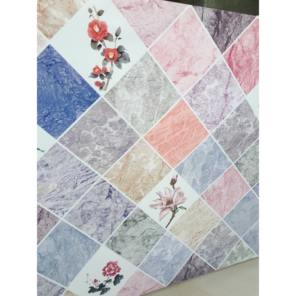 Decal dán bếp tráng nhôm cách nhiệt ô hoa xinh khổ 60cm keo sẵn bóc dán