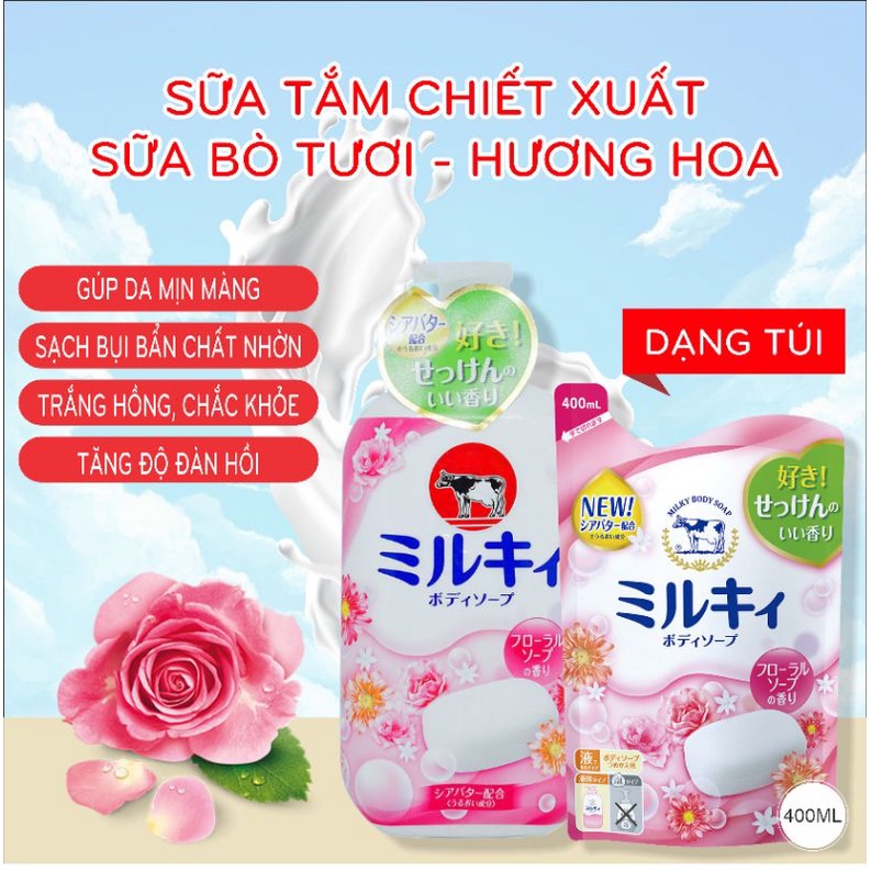 Combo Sữa Tắm Sáng Da Hương Hoa Hồng Cow Milky Body Soap Citrus