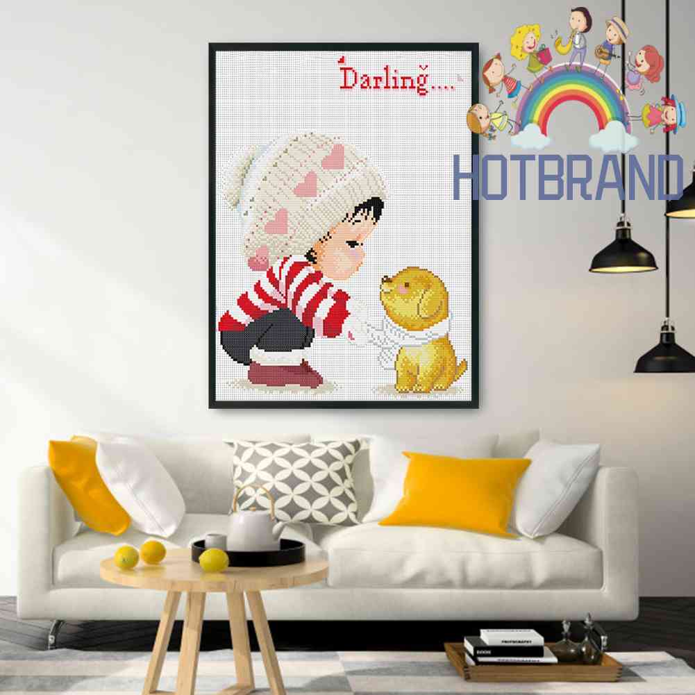 Bộ Tranh Thêu Chữ Thập 11CT DIY Hình Cô Gái Và Động Vật