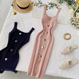 Đầm dệt kim nữ sát nách cổ vuông
