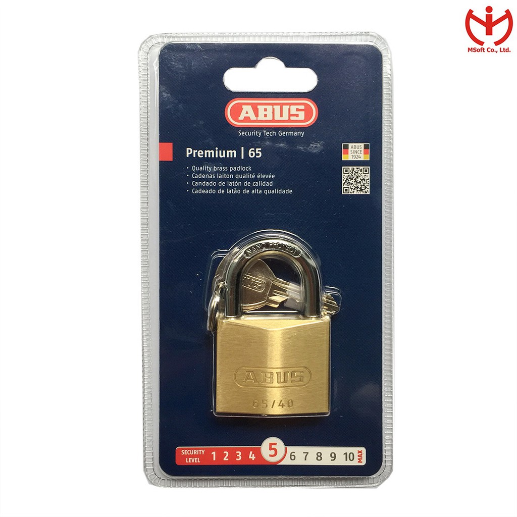 [Hỏa tốc HCM] Ổ khóa ABUS 65/40 thân đồng rộng 40mm 3 chìa răng - MSOFT