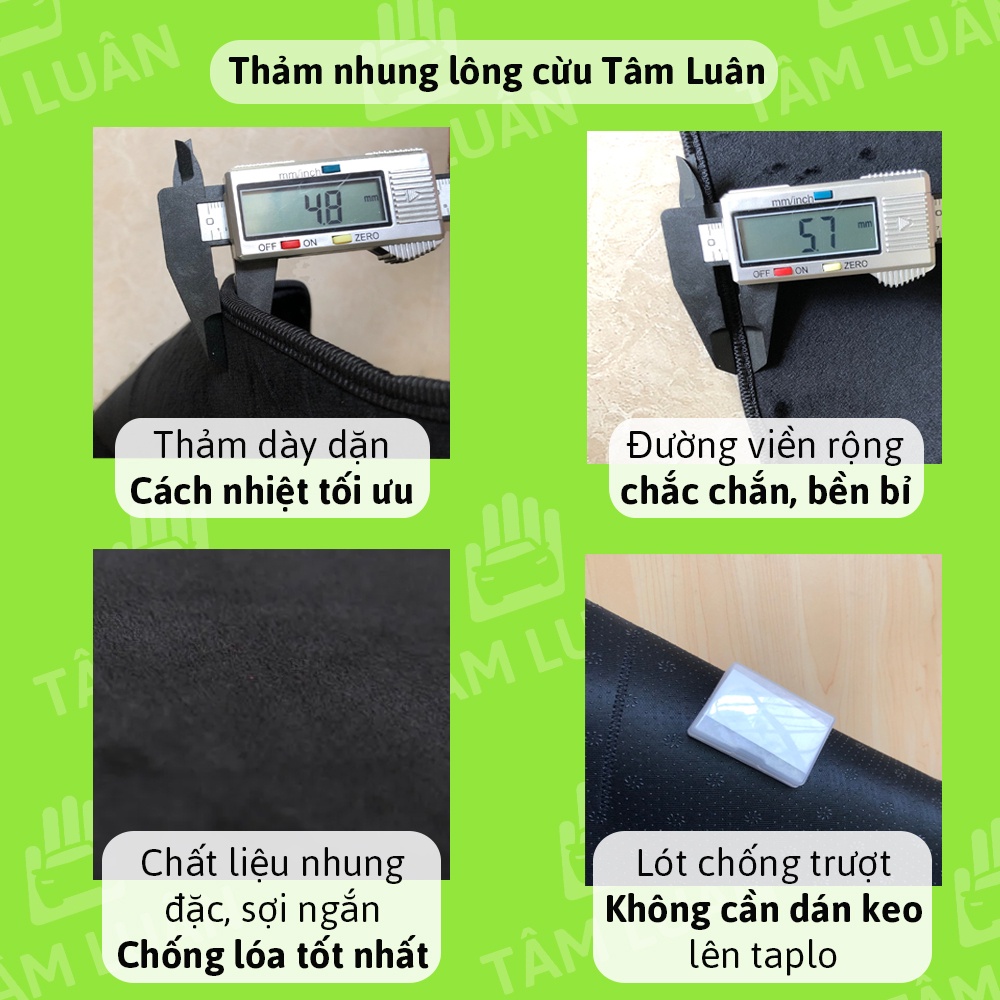 Thảm taplo ô tô Tâm Luân nhung lông cừu da carbon Suzuki XL7 CX5 Mazda 3 Ford Ranger Mitsubishi Xpander Attrage 2022