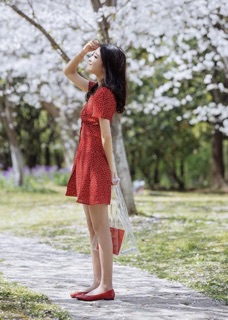 Đầm bi đỏ nút bọc (kèm hình thật)