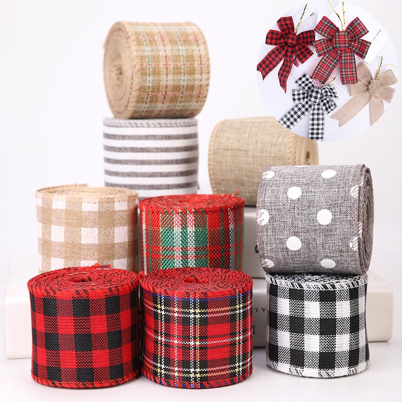 ( Cuộn 3 mét ) Ruy băng caro kẻ sọc bản rộng 5cm trang trí, phụ kiện thủ công, handmade