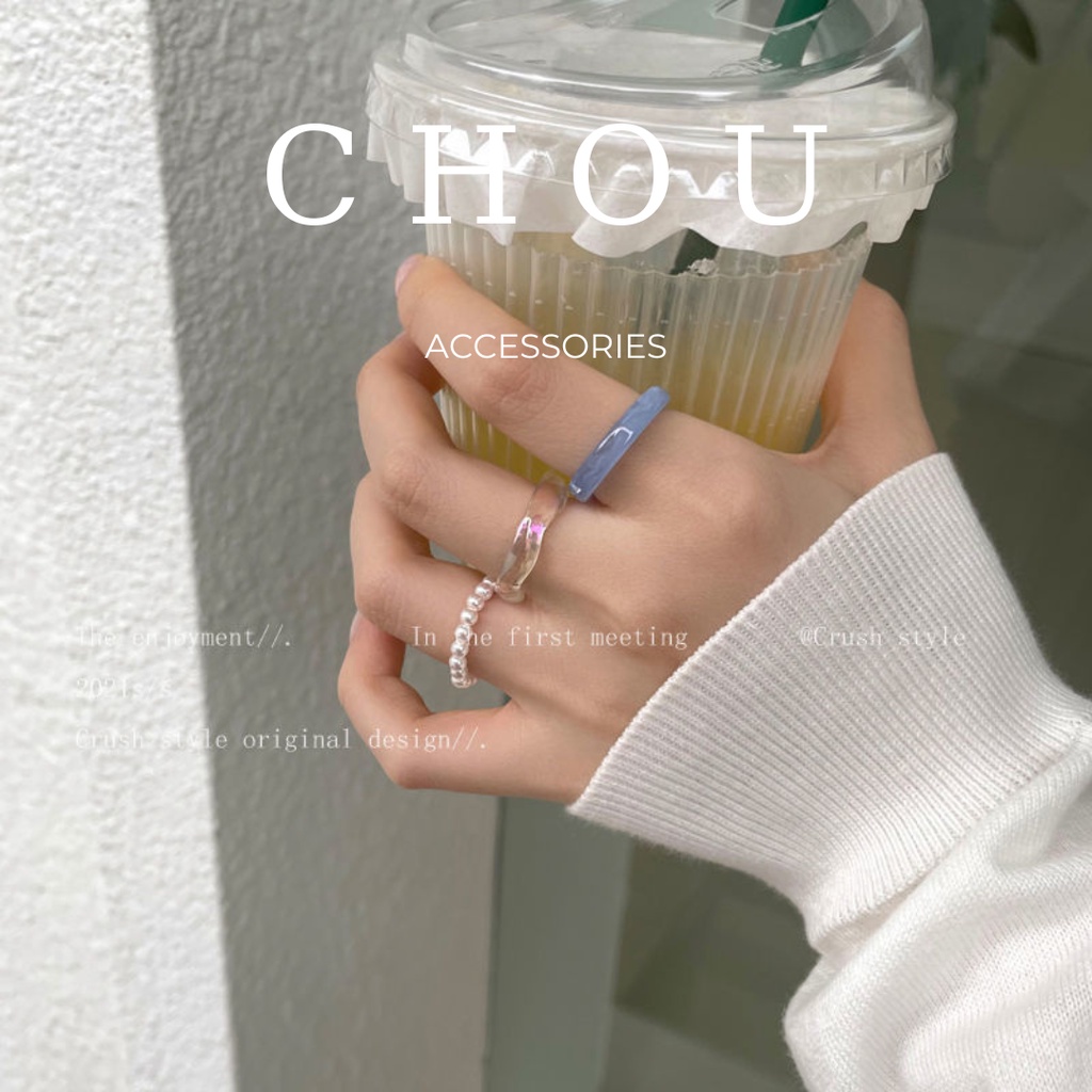 Set 3 Nhẫn Nhựa Phối Ngọc | CHOU ACCESSORIES |