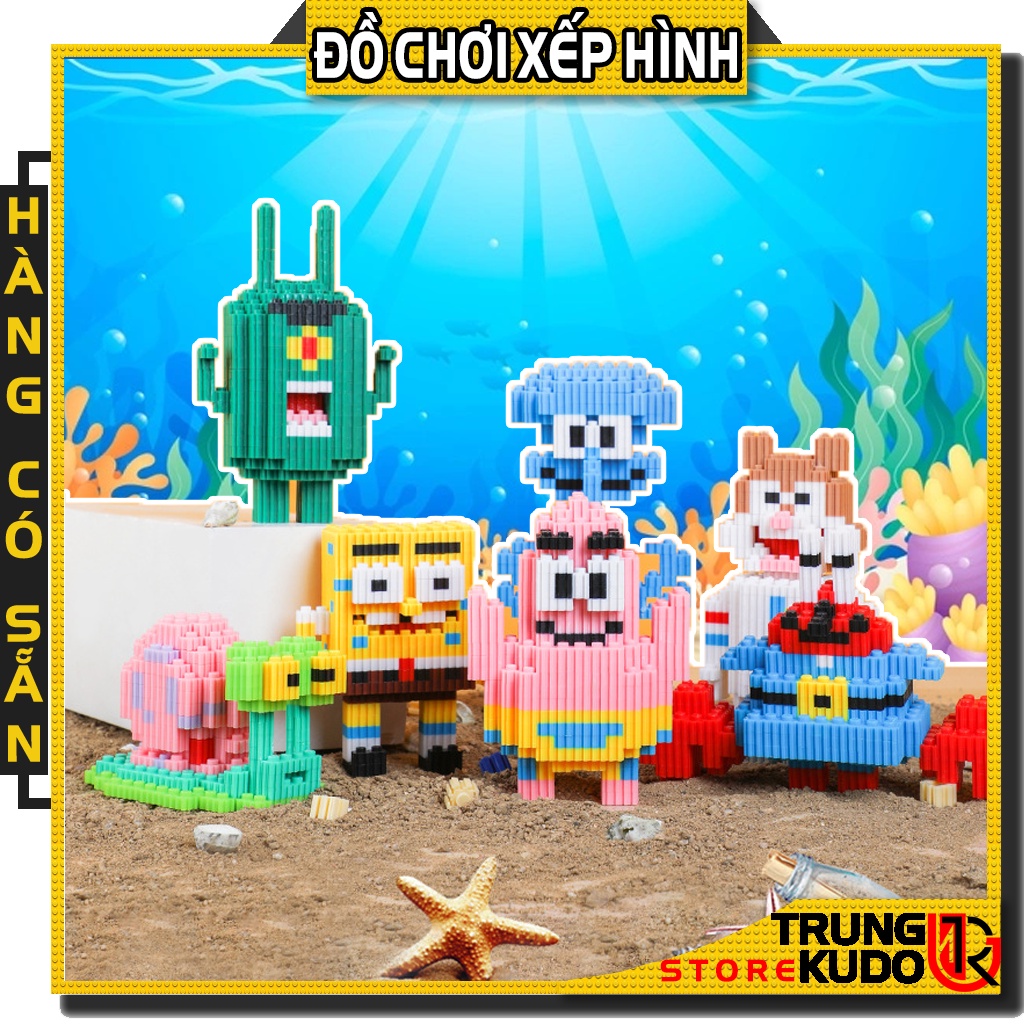 Mô hình Bọt Biển dạng Đồ chơi xếp hình các nhân vật trong SpongeBob SquarePants làm quà tặng, đồ decor