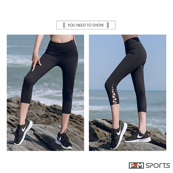 Quần legging ngố đan dây gấu quần| Loại Bigsize |Quần lửng legging tập Yoga,Gym,Zumba Cạp Cao Gen Bụng Co dãn 4 chiều | BigBuy360 - bigbuy360.vn
